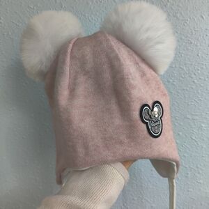 Pink and White Kids Pom-Pom Hat